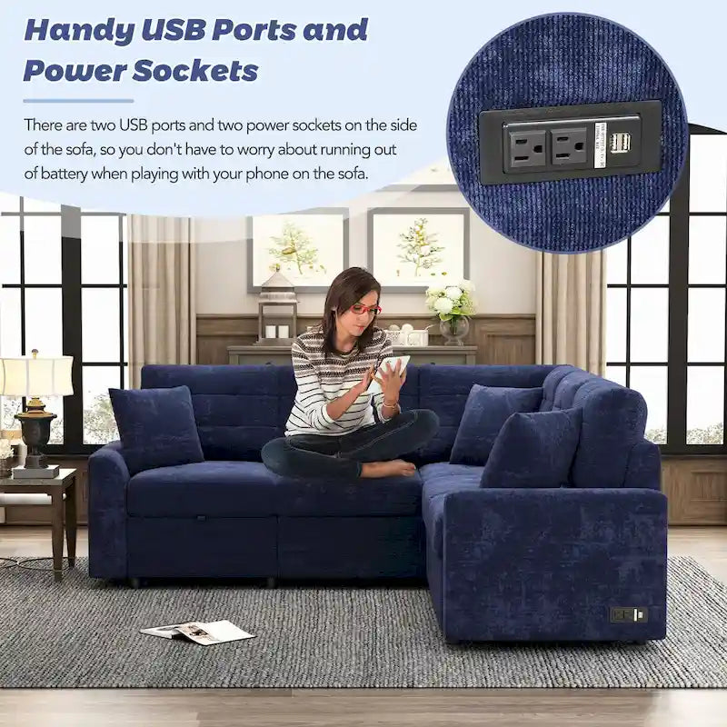 Roomfitters L-Shaped Pull-Out Sofa Bed with Wheels, USB Ports, and Power Outlets – Versatile Sleeper Sofa for Ultimate Living Room Comfort - image 25