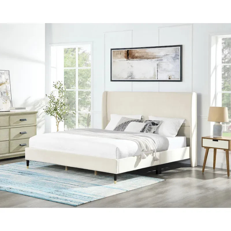 Roundhill Furniture Rozitta Upholstered Wingback Bed with Platform Design - image 2