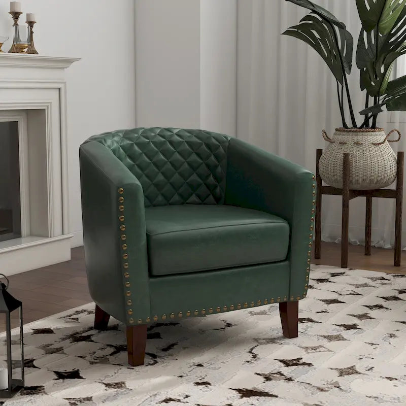 Ethan Barrel Accent Chair in PU Leather with Nailhead Detailing - image 8
