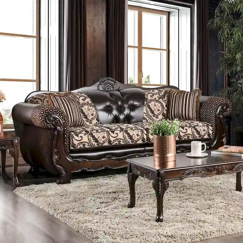 Rend Classic Faux Leather Tufted Sofa with Rolled Arms by Furniture of America - image 5
