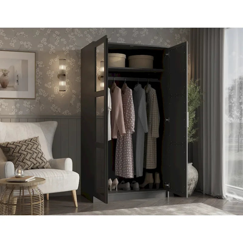 Palace Imports 100% Solid Wood 2-Door Urban Wardrobe Armoire with Solid and Mirrored Doors - image 25