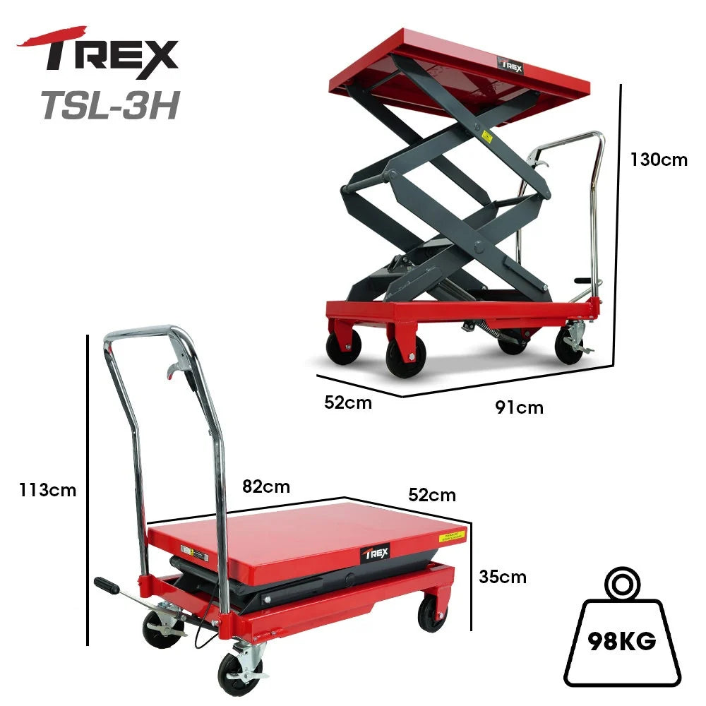 T-REX 300KG Hydraulic High Lift Double Scissor Trolley, 1.3M Max Platform Hgt, Heavy-Duty, for Material Handling - image 11