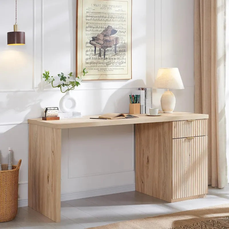 60-Inch Contemporary Executive Desk - Wooden Home Office & Fluted Computer Desk - image 5