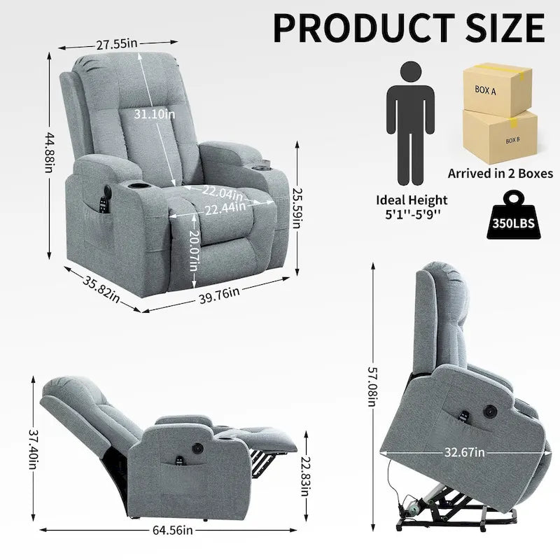 Lazy Boy Power Lift Recliner Chair, Modern Single Motor Massage Sofa Chair with Lumbar Heating, USB Charging Port, Cup Holders - image 23