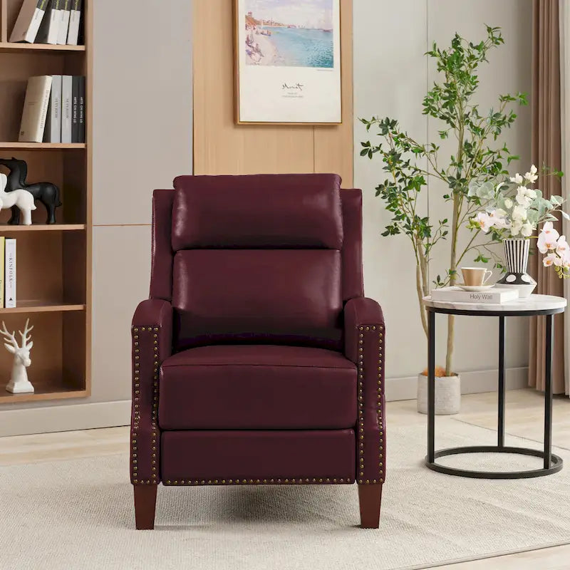 Authentic Leather Pushback Recliner with Adjustable Seat Back and Sturdy Wooden Legs - image 37
