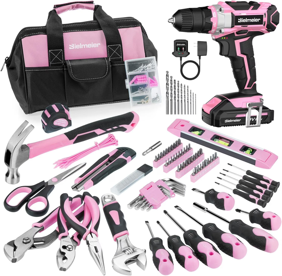20V 236Pcs Cordless Pink Drill Set - Essential Women's Pink Tool Set, Lady's Basic Home Tool Kit with Pink Tool Bag - All in One Pink Tool Kit Ideal - image 1