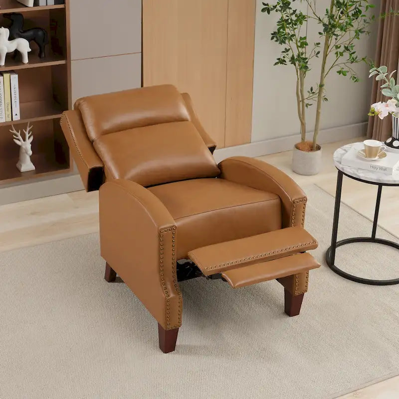 Authentic Leather Pushback Recliner with Adjustable Seat Back and Sturdy Wooden Legs - image 5