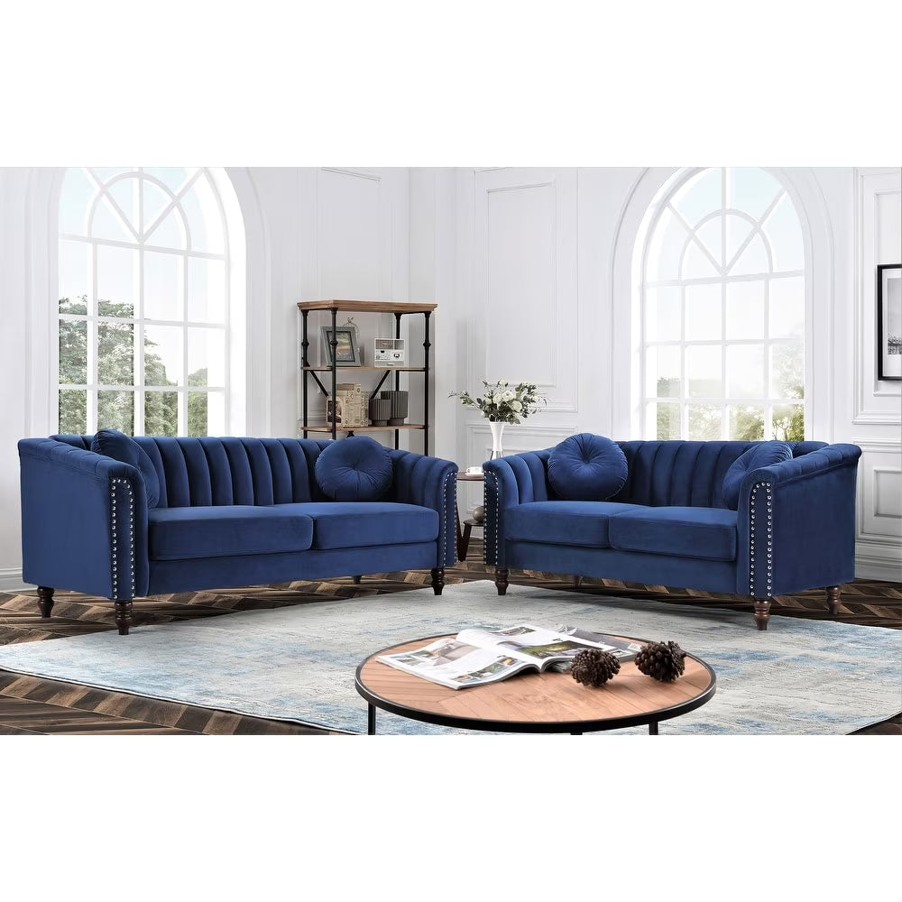 Uspridefurniture Hills Tufted Back 2pcs Living Room Set, Black Velvet - image 4