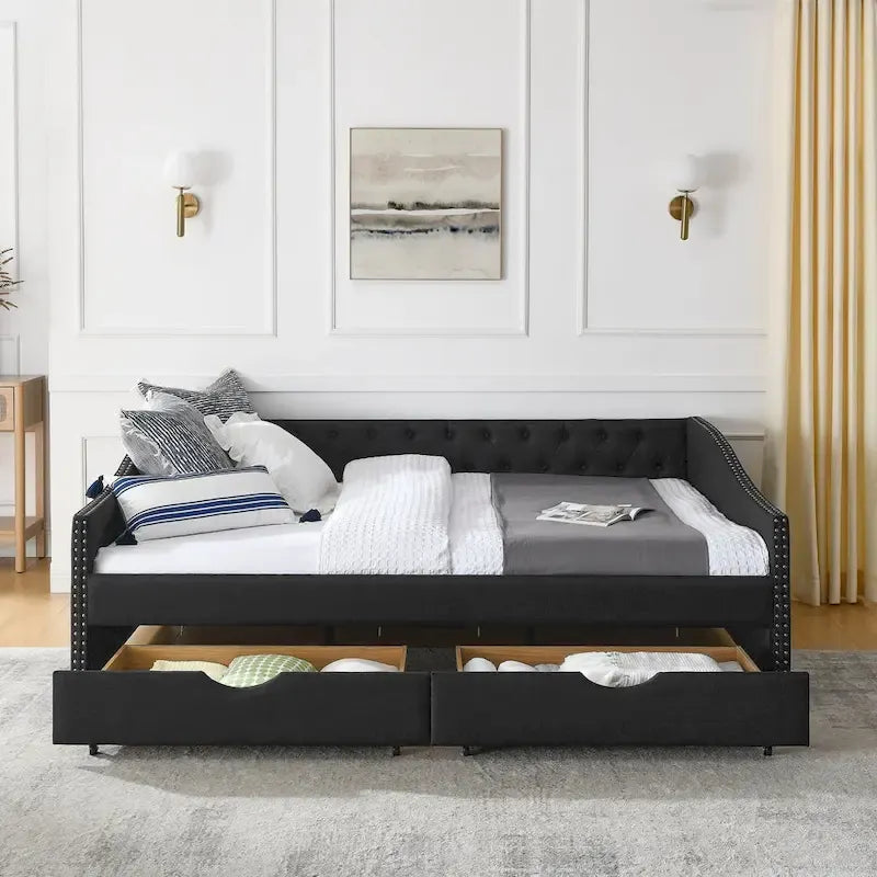 Upholstered Tufted Queen Size Daybed Sofa Bed with Storage Drawers - image 17