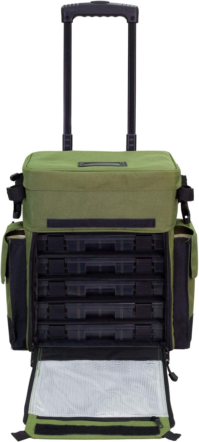 Elkton Outdoors Rolling Tackle Box with Wheels - Waterproof Rolling Fishing Backpack, 5 Removable Tackle Trays, 4 Rod Holders, Fishing Gifts for Men, Fish Tackle Bag, Roller Tackle Box - image 5