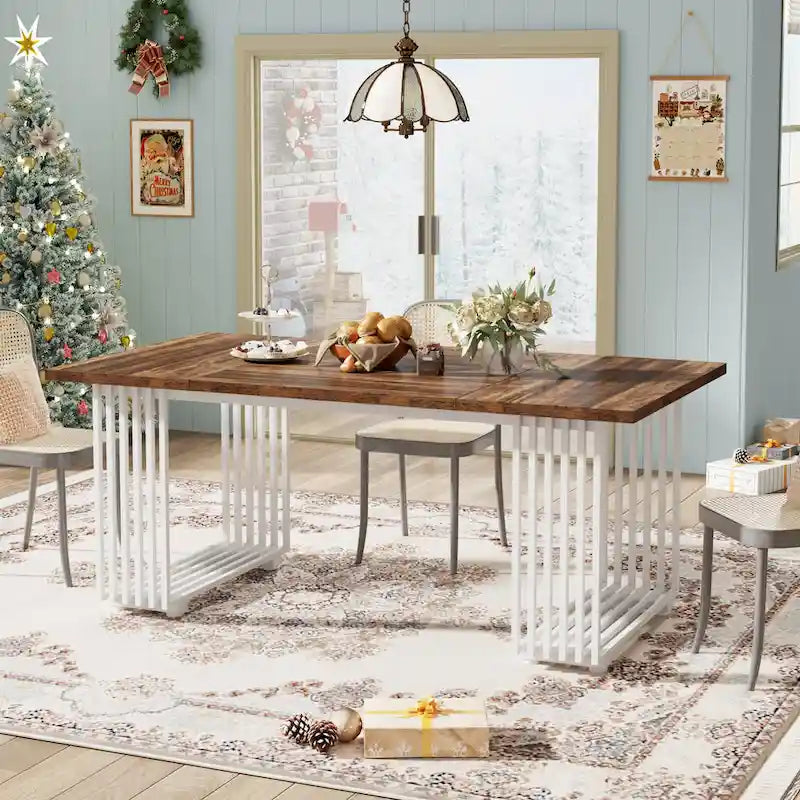 Contemporary 70.8-Inch White Dining Table for 6-8 Guests - image 10