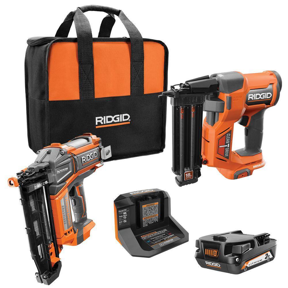 RIDGID 18V Brushless Cordless Nailer Combo Kit with Brad & Finish Nailers, Battery & Charger - image 1