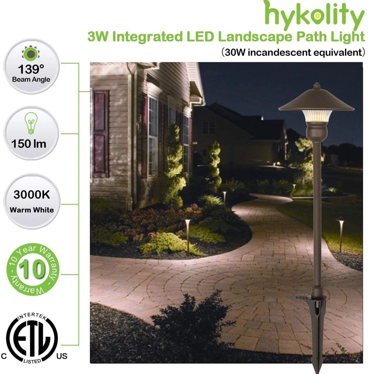 6 Pack Low Voltage LED Landscape Pathway Light, 3W 150LM 12V Wired for Outdoor Yard Lawn, Die-cast Aluminum Construction, 30-Watt Equivalent 15-Year Lifespan - image 3