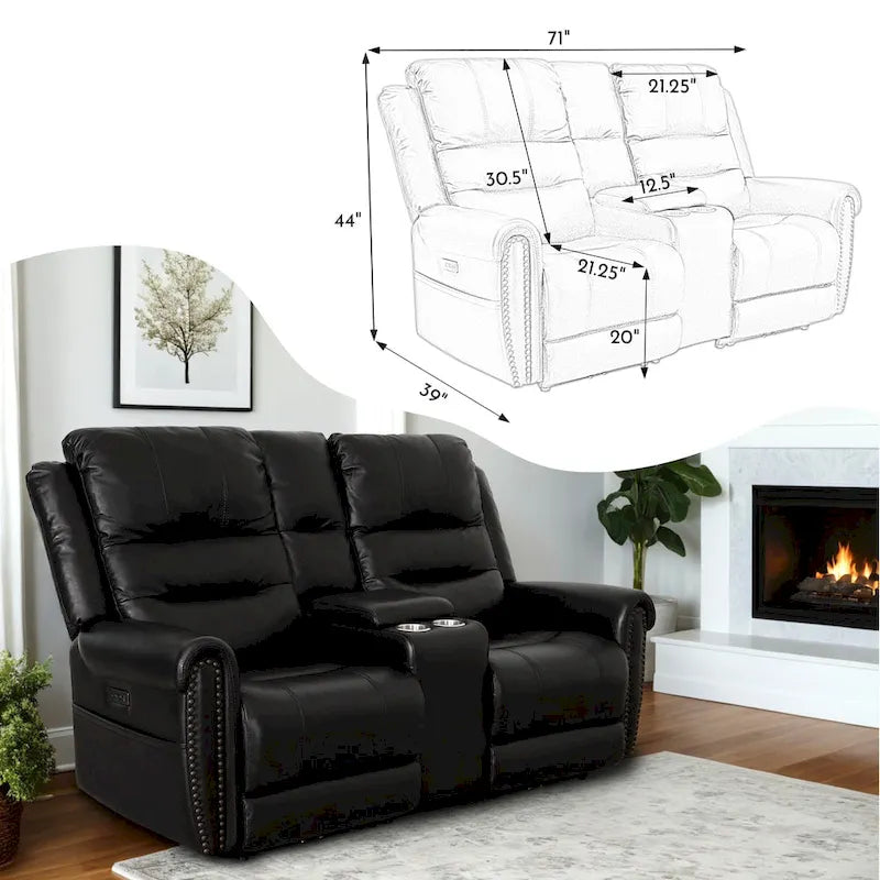 Authentic Leather Black Power Recliner Sofa Set: Loveseat and Recliner with Adjustable Headrest and Extendable Footrest - image 25