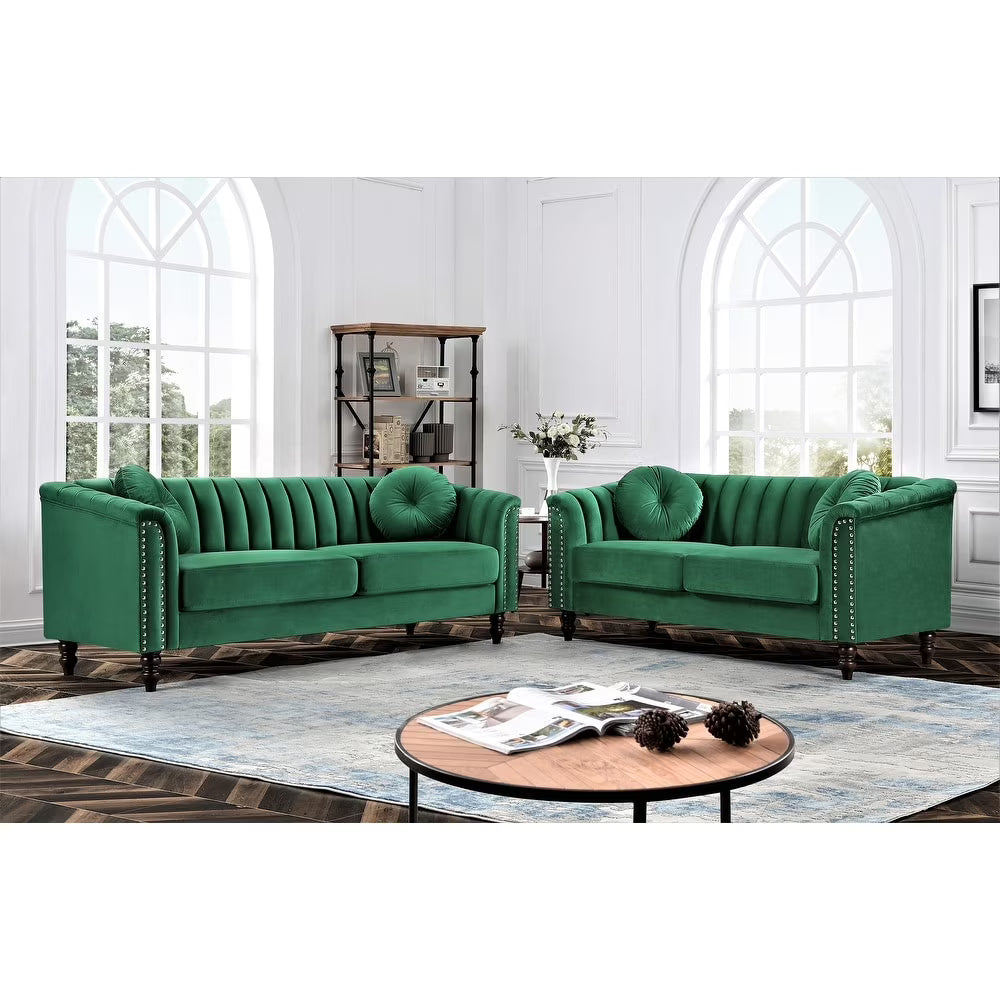 Uspridefurniture Hills Tufted Back 2pcs Living Room Set, Black Velvet - image 6