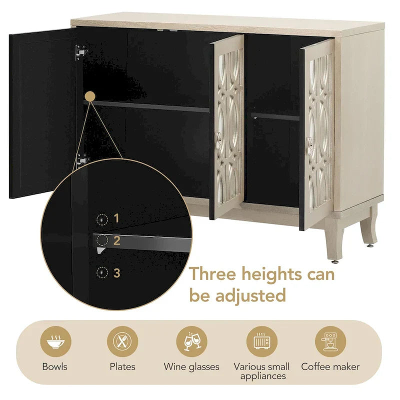 Mirrored Buffet Cabinet with Glass Doors and Silver Handles - 3-Door Sideboard for Living Room, Hallway, and Dining Room - image 12