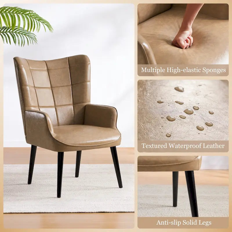 Set of 2 High-Back Tufted Accent Chairs in Cream, Brown, and Taupe - image 11