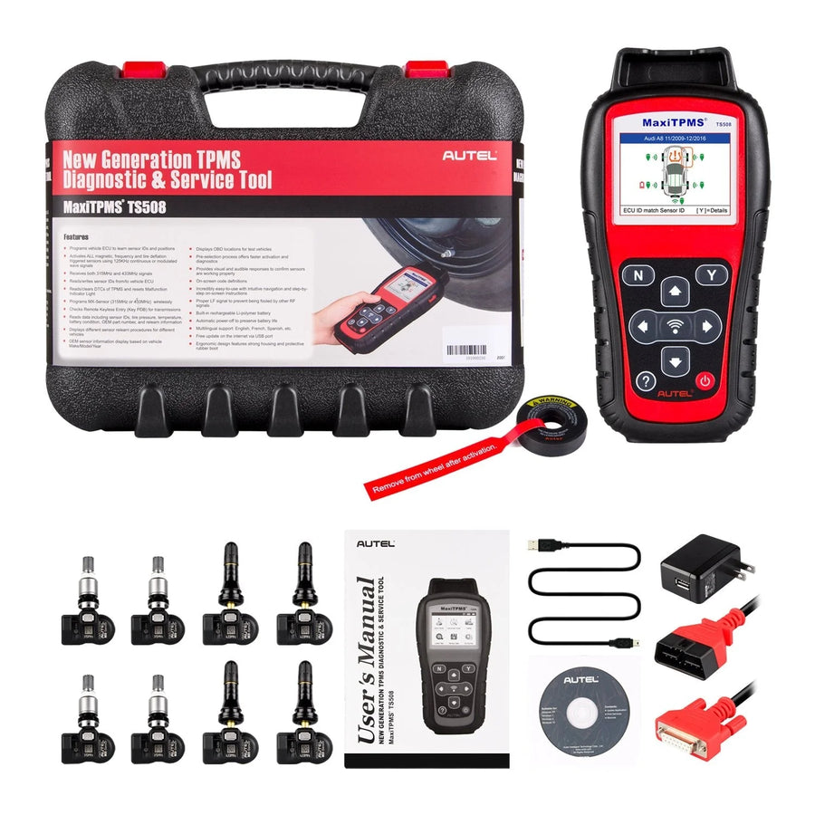 Autel MaxiTPMS TS508K TPMS Diagnostic Service Tool, Interchangeable valves with With 4 Pcs 315MHz MX Sensor & 4 Pcs 433MHz MX Sensor - image 1