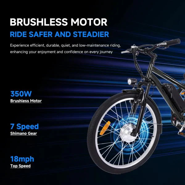 26 Inch Adult 3 Wheel Electric Tricycle with Basket, Fat Tires,7 Speeds,350W Powerful Motor, 36V 10Ah Removable Battery  Dark Gray - image 3