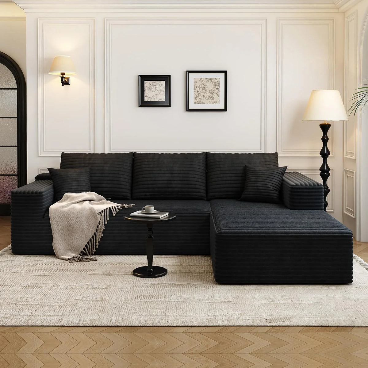 107.5" Cloud Modular Sectional Sofa Couch with L-Shape Chaise,Modern Minimalist Upholstered Couches for Living Room Bedroom,Deep Seat Corner Couch .No Assembly Required (Black,Left Facing Chaise) - image 60