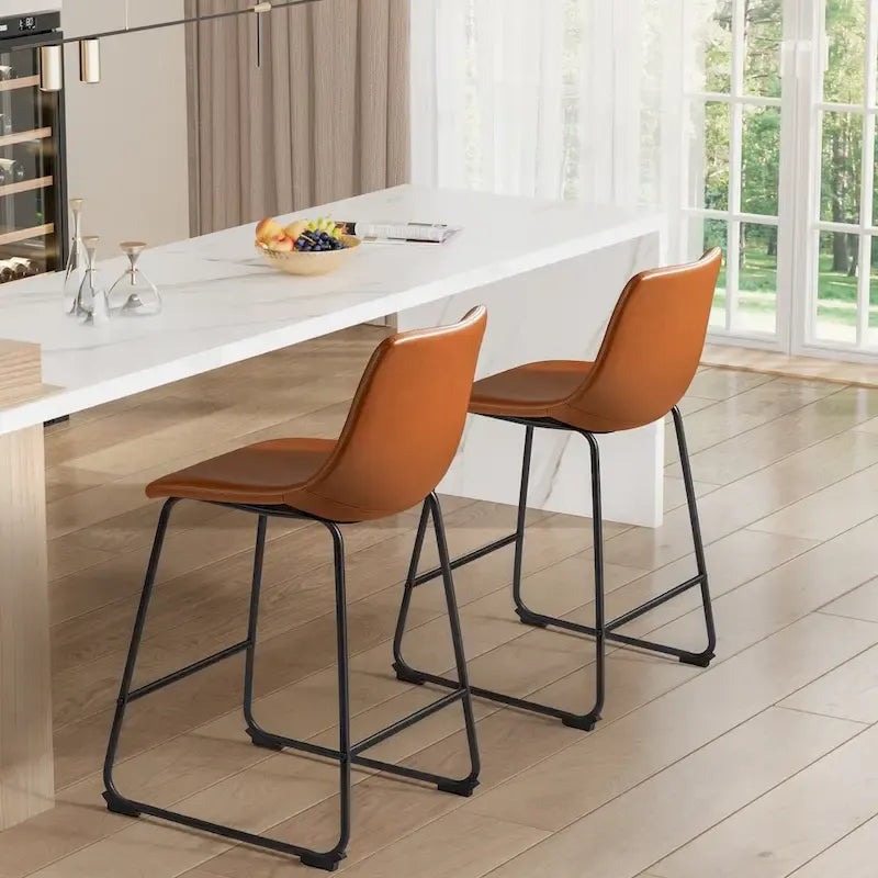 Set of 2 Homall Brown PU Leather Counter Bar Stools with Backrest and Footrest - image 13