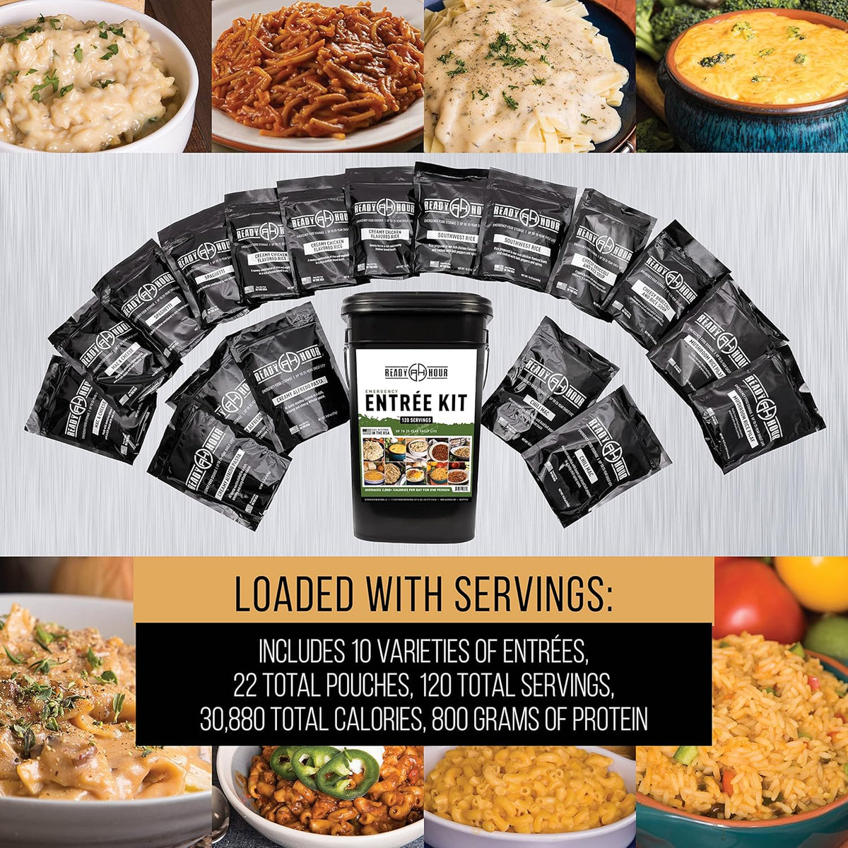 Ready Hour, Emergency Meal Entrées, Real Non-Perishable Meals, 25-Year Shelf Life, Portable Flood-Safe Container, 120 Servings - image 3