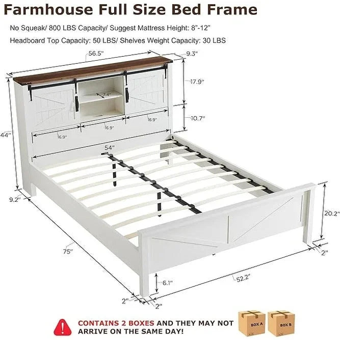 Farmhouse Full Bed Frame with Storage Shelves and Built-in Charging Station - image 13