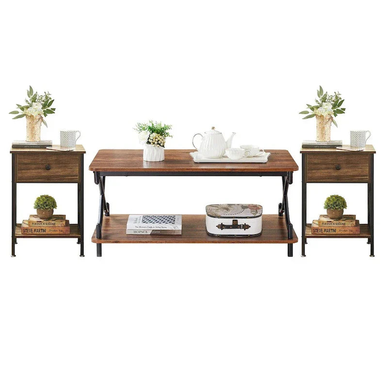 Javlergo Contemporary 3-Piece Living Room Coffee Table Set: Includes Wood Coffee Table and Two End Tables - image 18