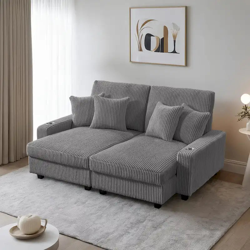 74-Inch Upholstered Chaise Lounge Loveseat with Adjustable Backrest - image 1