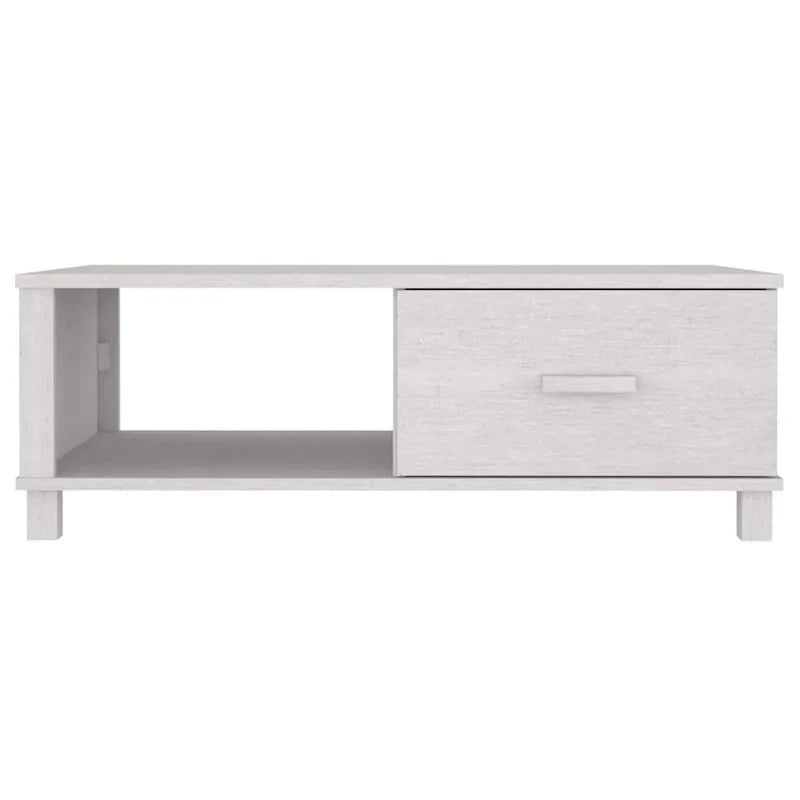 Rectangular White Solid Pine Wood Coffee Table with Storage Drawer - image 2