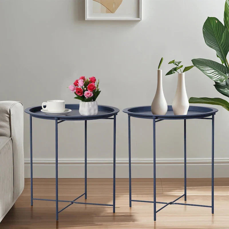 Javlergo Set of 2 Folding Round Steel TV Tray Tables - Compact Side Tables, No Assembly Needed - Dimensions: 18.5 x 18.5 x 19.7 in - image 17