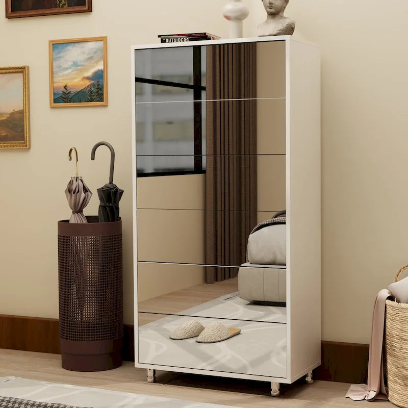 Mirror Shoe Cabinet With 6 Flip Drawers,Shoe Rack Organizer Store Ample Shoes,4 Metal Legs,Hand-Touch Flip-Out Door - image 2