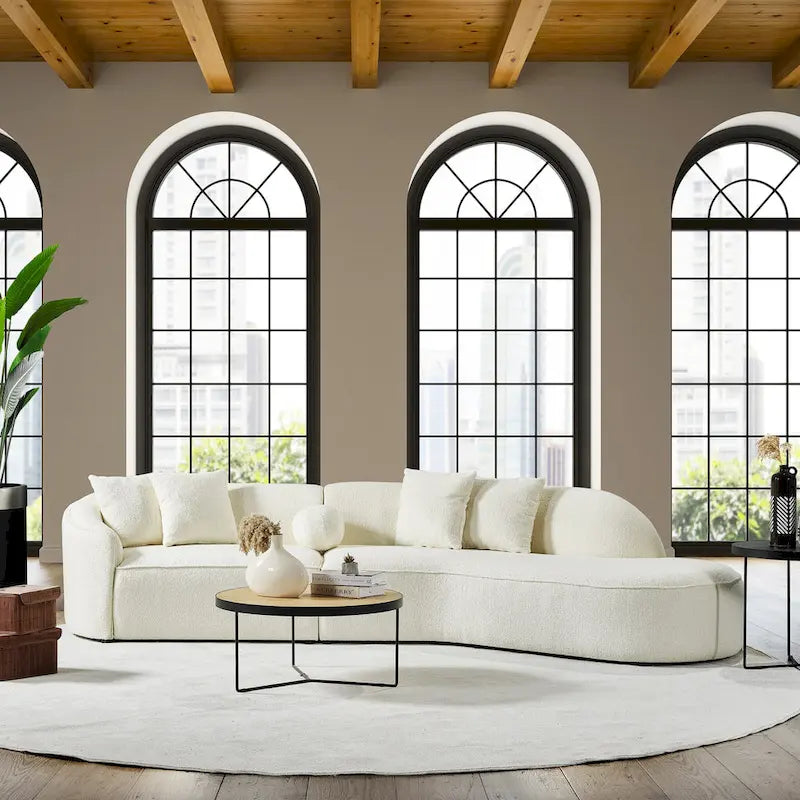 Luxury Modern Curved Sofa in White with Gallar Japandi Style Boucle Fabric - image 4