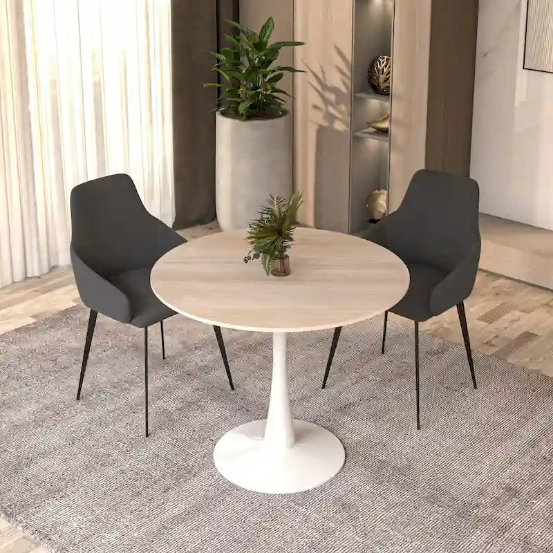 Bristol 35-Inch Round Dining Table for 4 with Sintered Stone Top and White Stainless Steel Pedestal Base - image 28