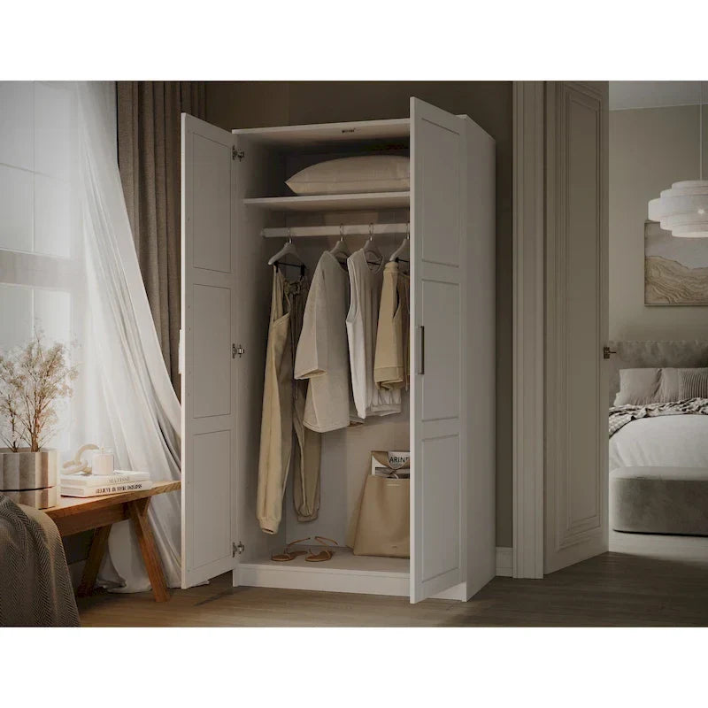 Palace Imports 100% Solid Wood 2-Door Urban Wardrobe Armoire with Solid and Mirrored Doors - image 20