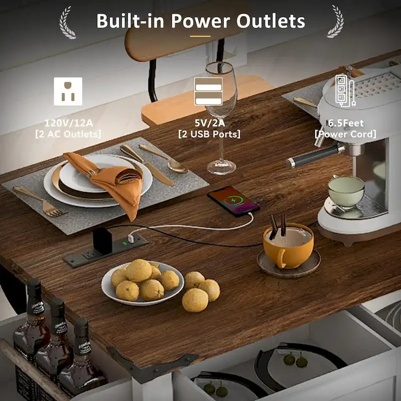53.7-Inch Farmhouse Kitchen Island with Power Outlet, Featuring 2 Sliding Barn Doors and Drop Leaf Design - image 7