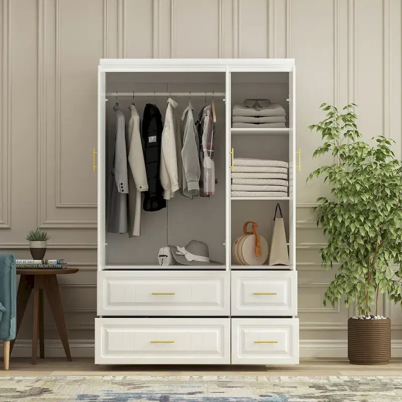 Modern Wardrobe Armoire with Hanging Rod Shelves and Drawers - image 22