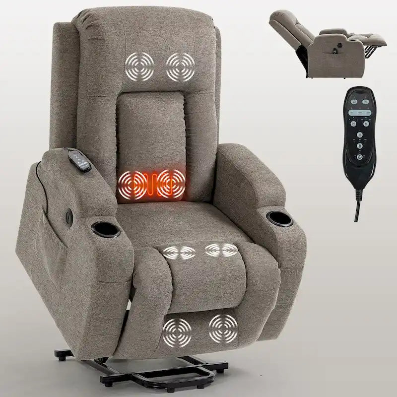 Lazy Boy Power Lift Recliner Chair, Modern Single Motor Massage Sofa Chair with Lumbar Heating, USB Charging Port, Cup Holders - image 20