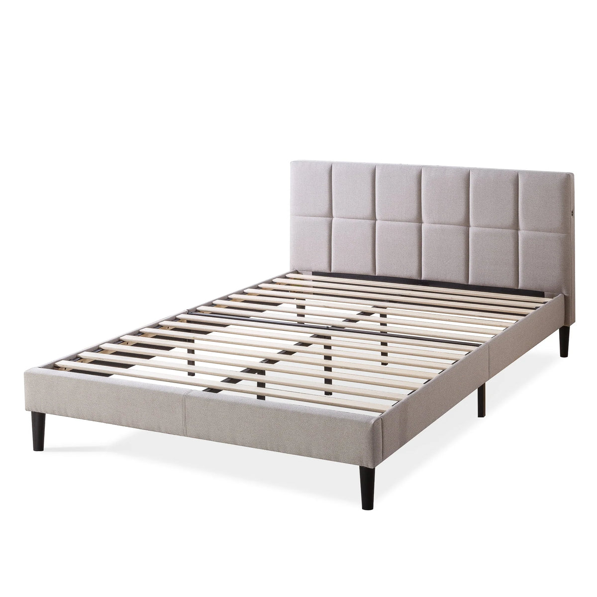Zinus Lottie 35" Upholstered Platform Bed Frame with USB Ports, Grey, Queen - image 19