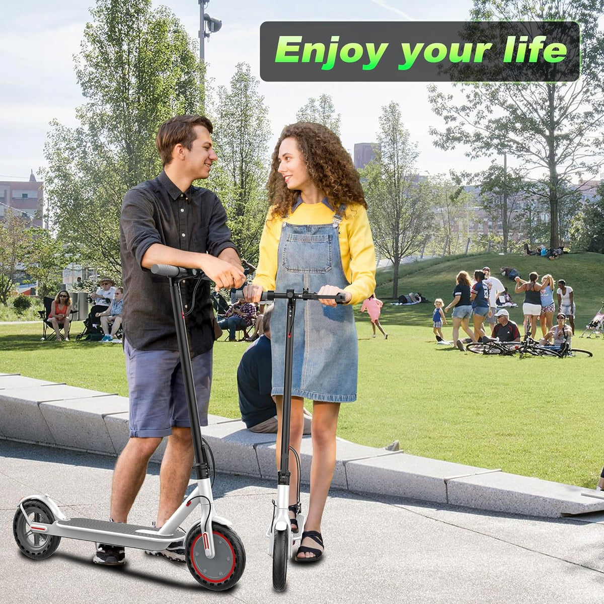 Electric Scooter - 8.5" Solid Tires, 350W Motor, Up to 19 MPH and 21-23 Miles Long-Range Portable Foldable Commuting Scooter for Adults with Double Braking System and App - image 17