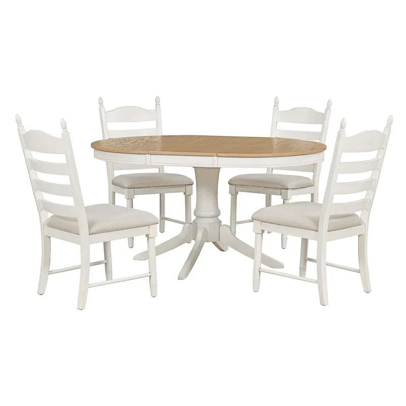 5-Piece Retro Wood Dining Set: Round Extendable Table with 4 Upholstered Chairs - image 19