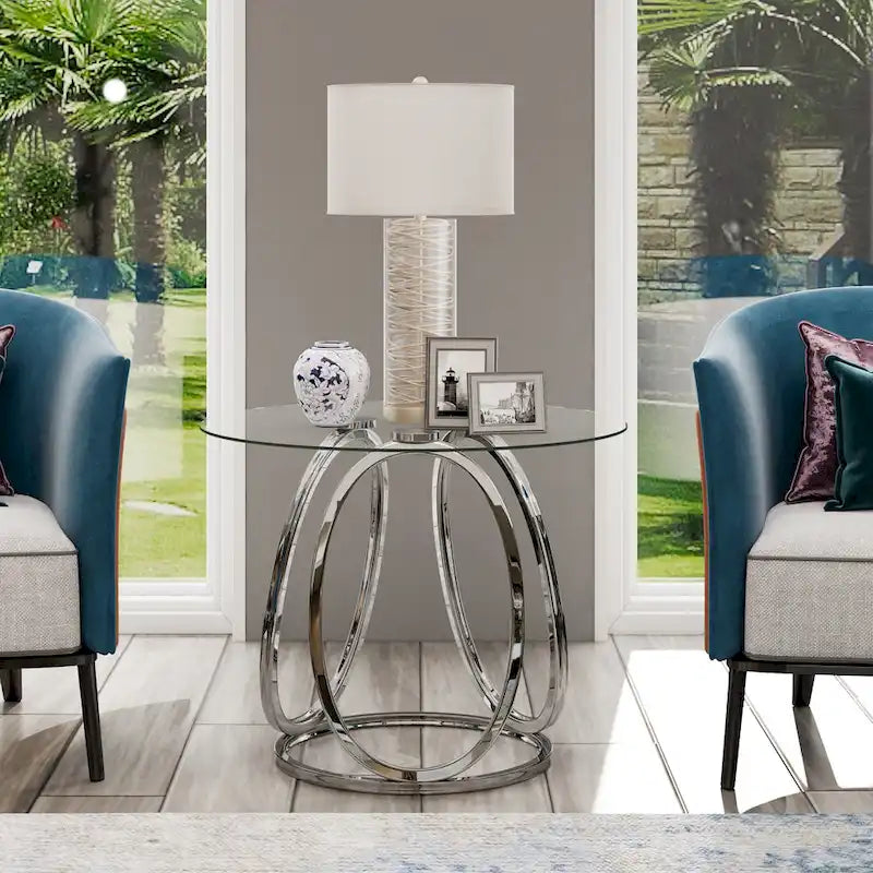 Myhozm Glass Side Table for Living Room with Sturdy Metal Frame - image 3