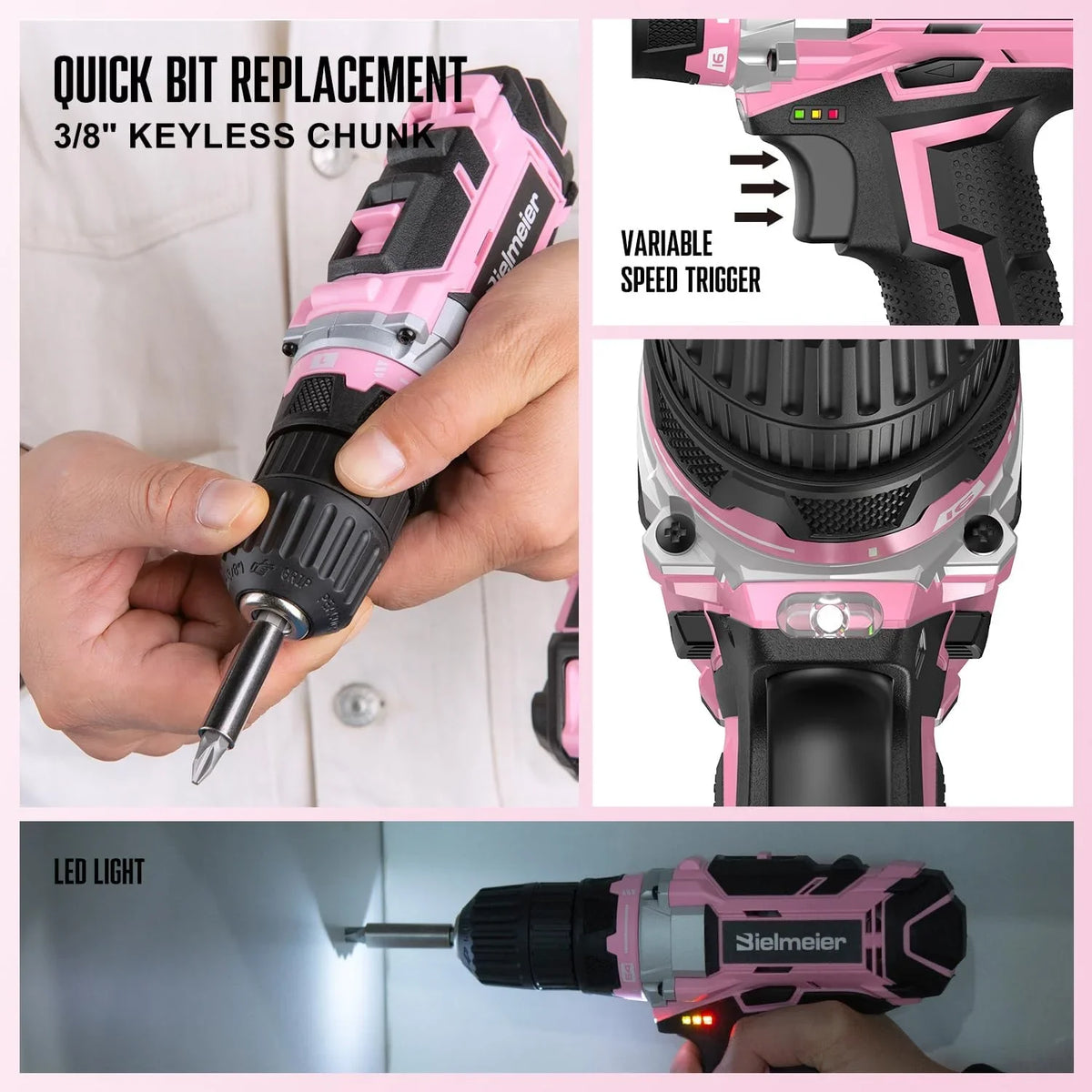 20V 236Pcs Cordless Pink Drill Set - Essential Women's Pink Tool Set, Lady's Basic Home Tool Kit with Pink Tool Bag - All in One Pink Tool Kit Ideal - image 4