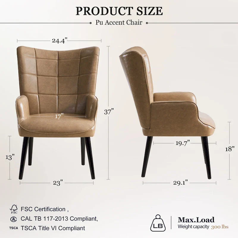 Set of 2 High-Back Tufted Accent Chairs in Cream, Brown, and Taupe - image 21