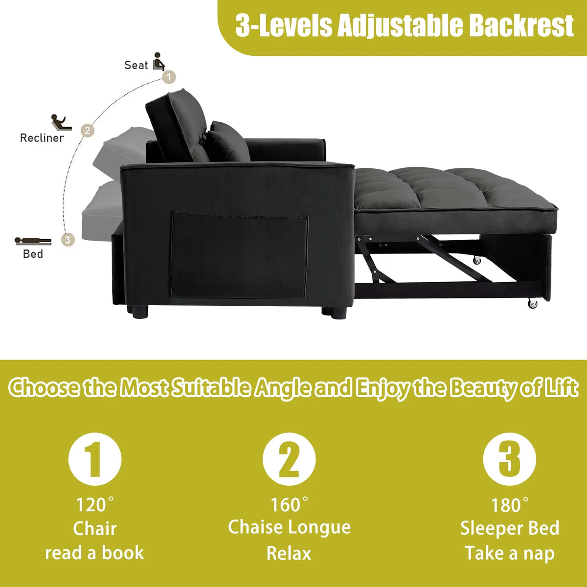 55 in Convertible Futon Sofa Bed, Modern Loveseat Sleeper Sofa Couch with Pull - Out Sofa Bed for Living Room, Small - image 5