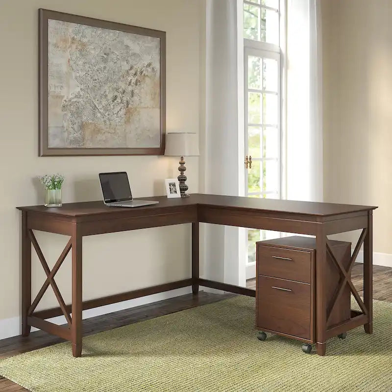 Bush Furniture Key West 60-Inch L-Shaped Desk with Rolling File Cabinet - image 2