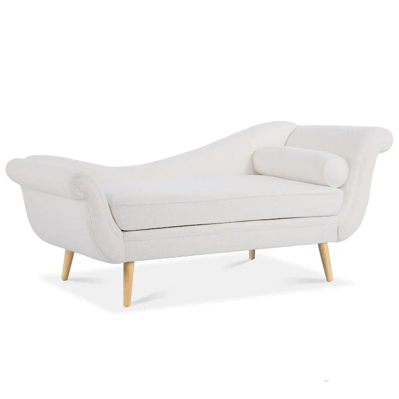 Upholstered Indoor Chaise Lounge Chair with Scroll Arms, Reclining Feature, Rolled Accent Pillow, and Sturdy Solid Wood Legs - image 24
