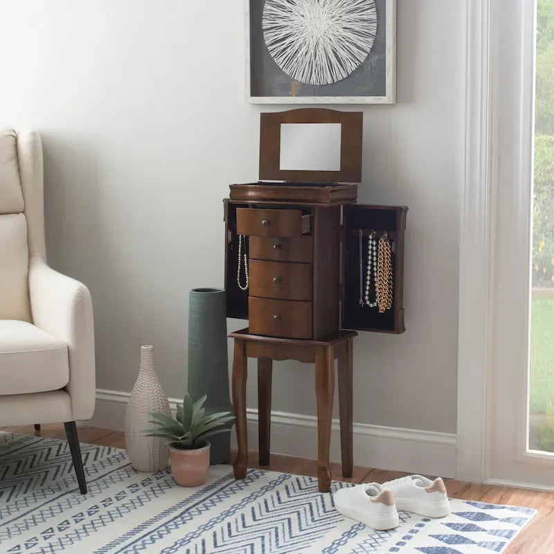 Serena Walnut Jewelry Armoire with Mirrored Finish - image 2