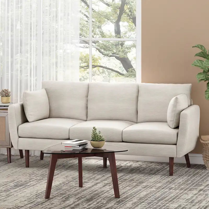 Contemporary 76.5-Inch 3-Seater Sofa with Birchwood Legs and Cushions - image 4