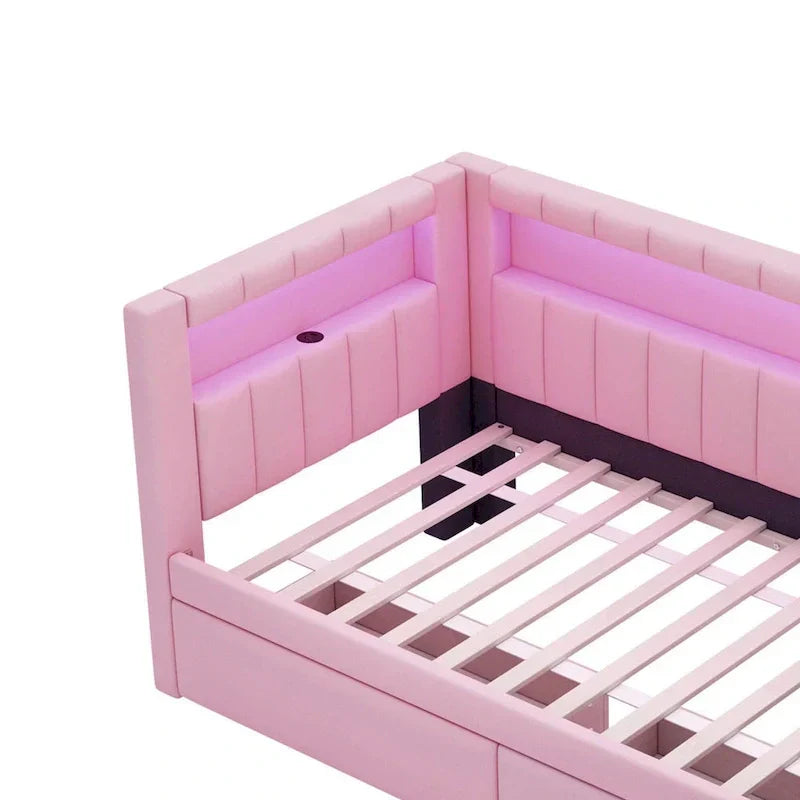 Upholstered Platform Bed with USB Ports & LED Lighting - Full/Twin Size Bed Frame with 2 Storage Drawers - Modern Bedroom - image 22